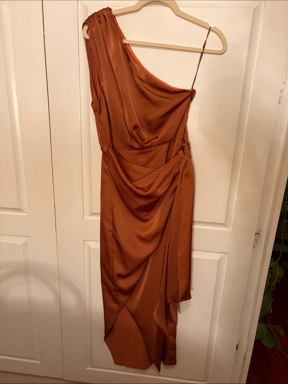Misha Brooks One-Shoulder Satin Midi Dress, Copper, Size M - Picture 5 of 5